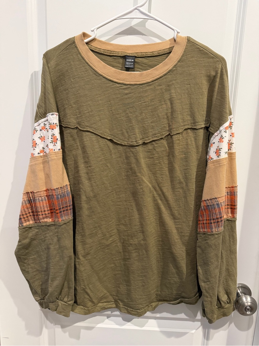 SHEIN Boho Patchwork Long Sleeve Top Size Large